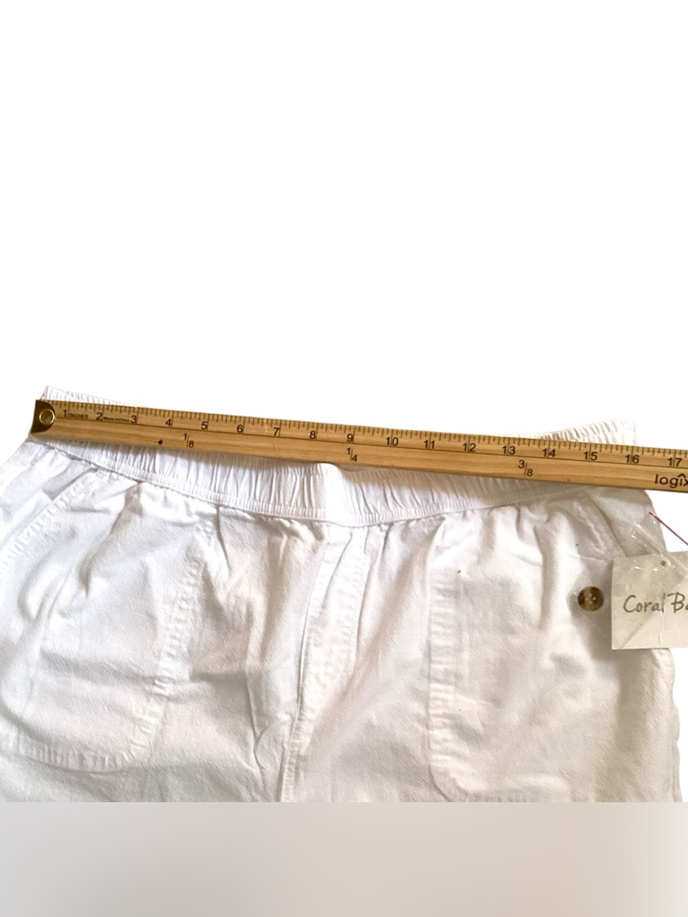 Coral Bay Women’s White Cropped Pants Size L 100% Cotton Pull-On Elastic Waist - Picture 3 of 4